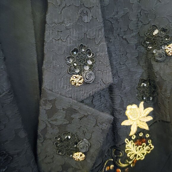 Lacy Afternoon Vintage Embelished Black Cotton Button Front Blazer Pockets 2X EU - Picture 5 of 10